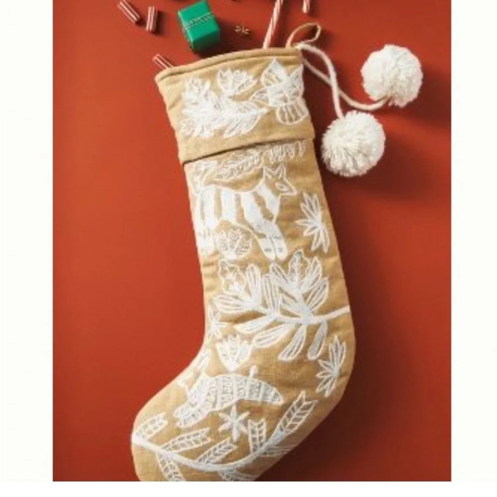 Anthropologie Forage Pom Pom  Christmas Stocking